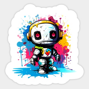 Cute cartoon Robot. Funny cyborg. Sticker